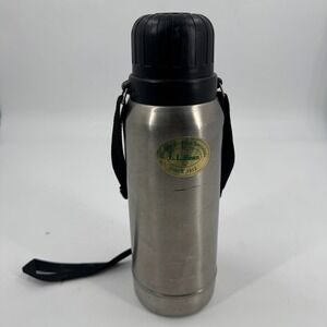 LL Bean Thermos Flask Silver Stainless Steel Vintage Vacuum Bottle Strap